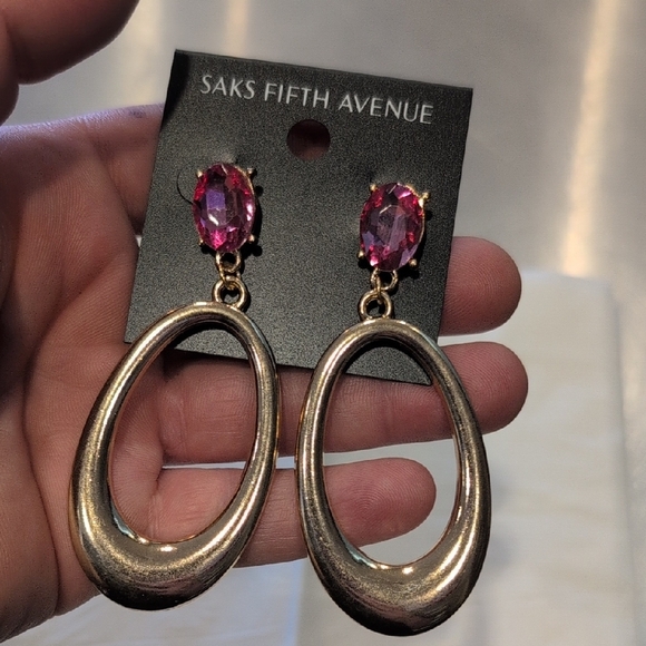 Saks Fifth Avenue Gold and Pink Drop Earrings - Picture 1 of 6